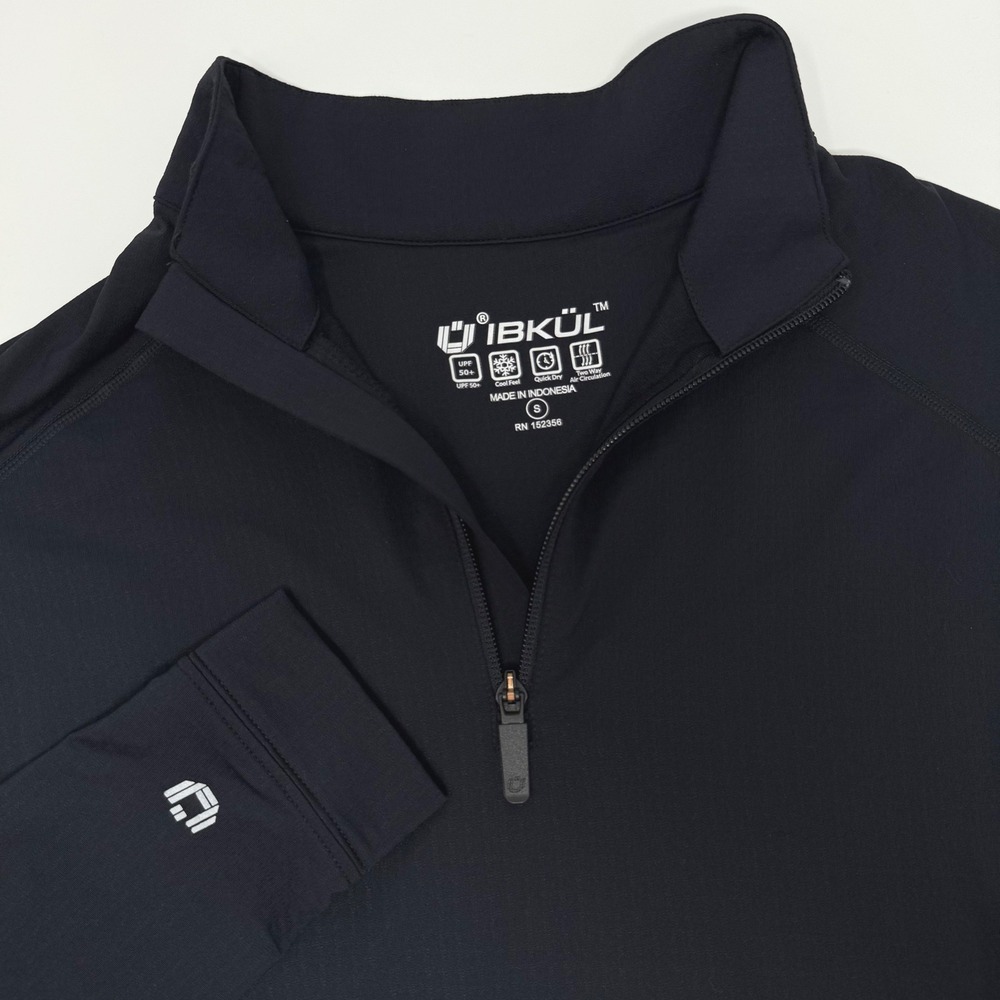 IBKUL Mens Small Black Quarter Zip Pullover UPF 50+ Cooling Performance Top